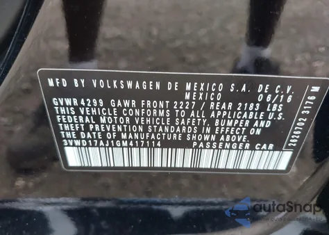 2016 Volkswagen Jetta 1.8T Sport z USA, uszkodzony, nr VIN 3VWD17AJ1GM417114